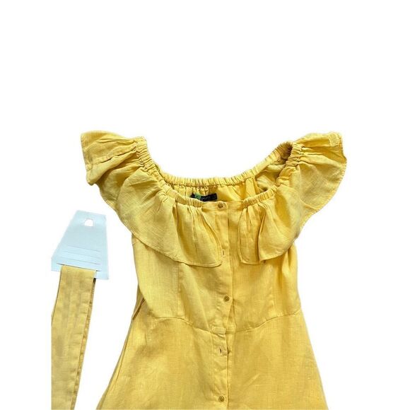 Zara Linen Yellow Off The Shoulder Dress Size XS - Picture 9 of 12